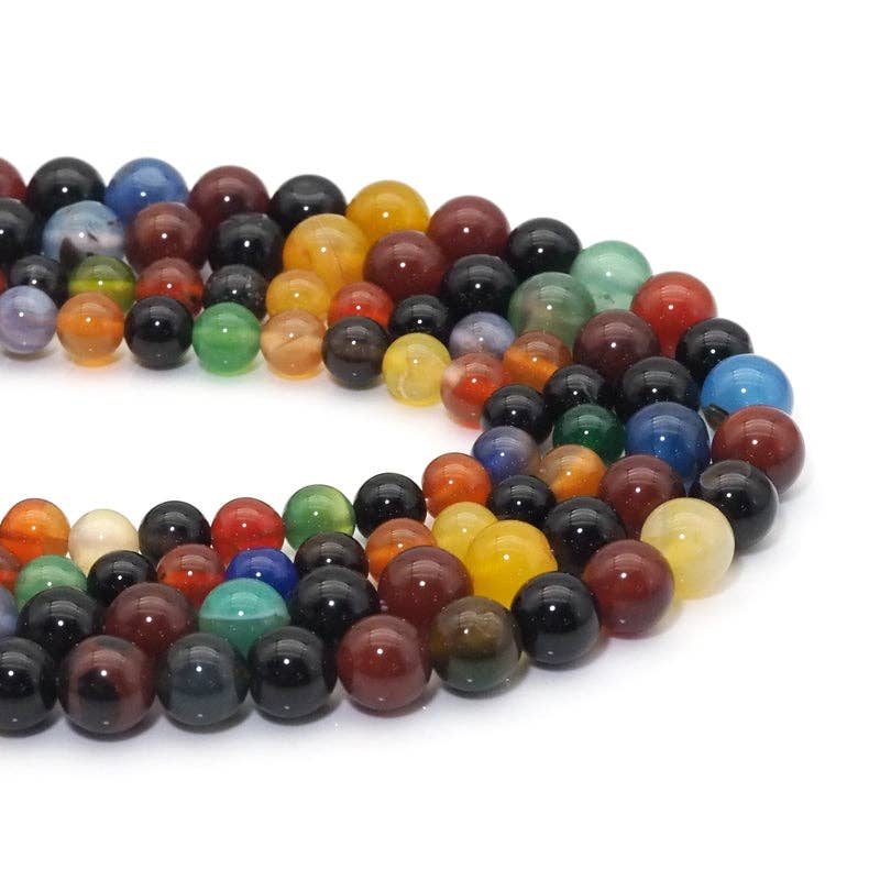 Mixed Agate Round Smooth Beads, 6mm/8mm/10mm, Sku#U1572
