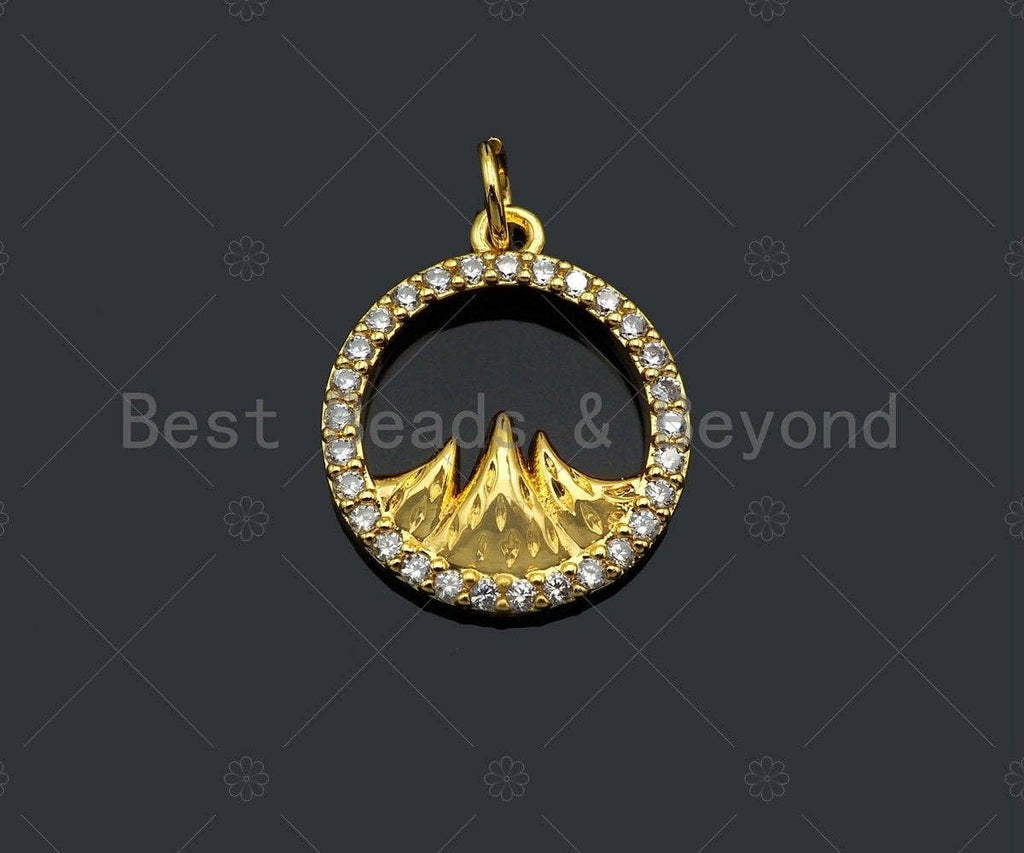 CZ Micro Pave Mountain With Round Ring Pendant/Charm,Cubic Zirconia Mountain Charm, Necklace Bracelet Charm Pendant,13x15mm, Sku#Y396