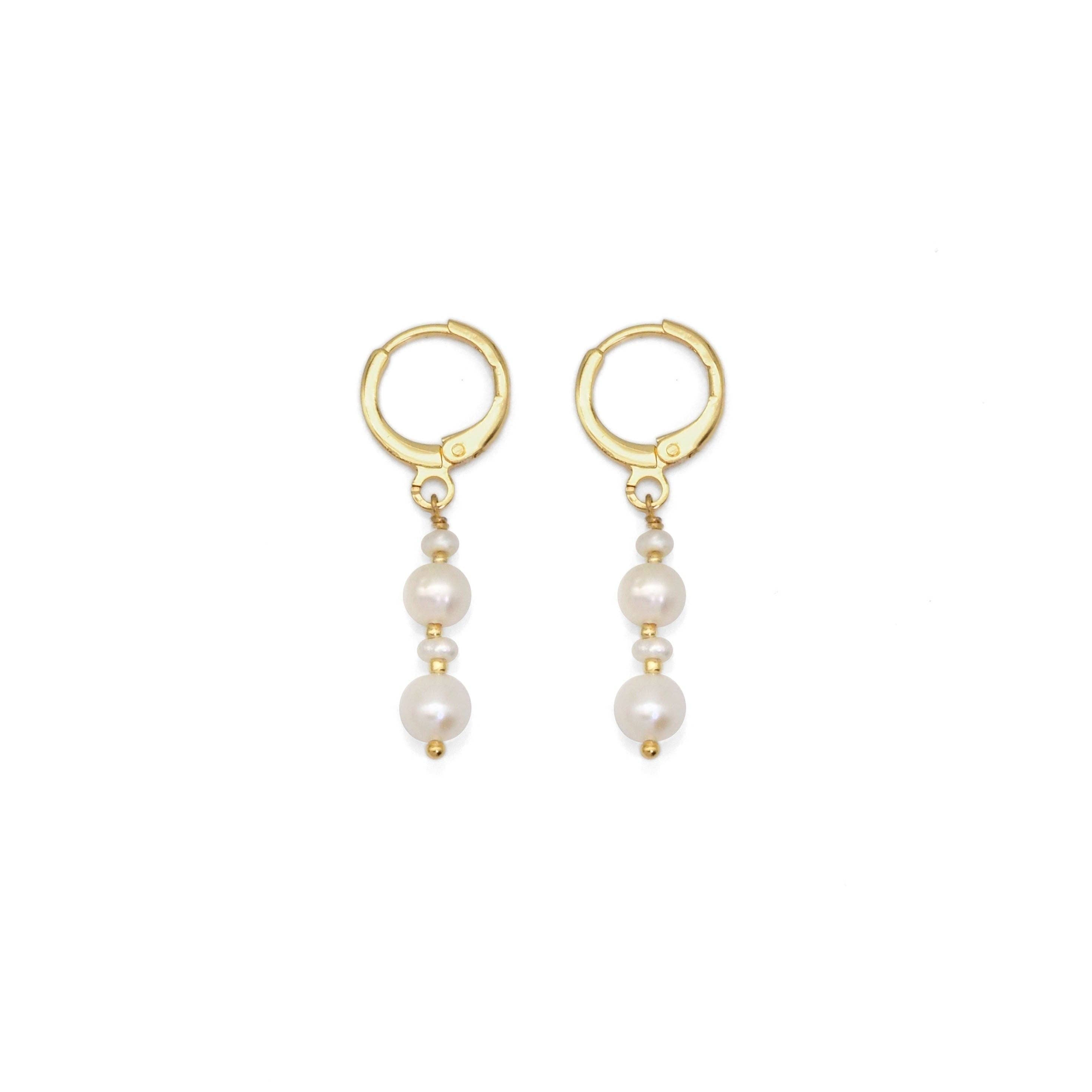 Freshwater Pearl Dangle Huggie Earrings, Sku#EF453