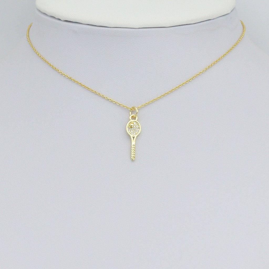 Clear CZ Tennis Racket Gold Charm Pendant,Sku#LX851