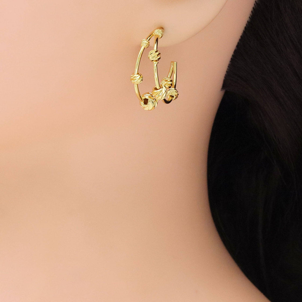 Gold Round Ball Double Lines Huggie Earrings, Sku#LX472