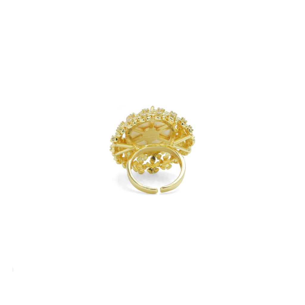 Filigree White Pearl Statement Adjustable Ring, Sku#LX684