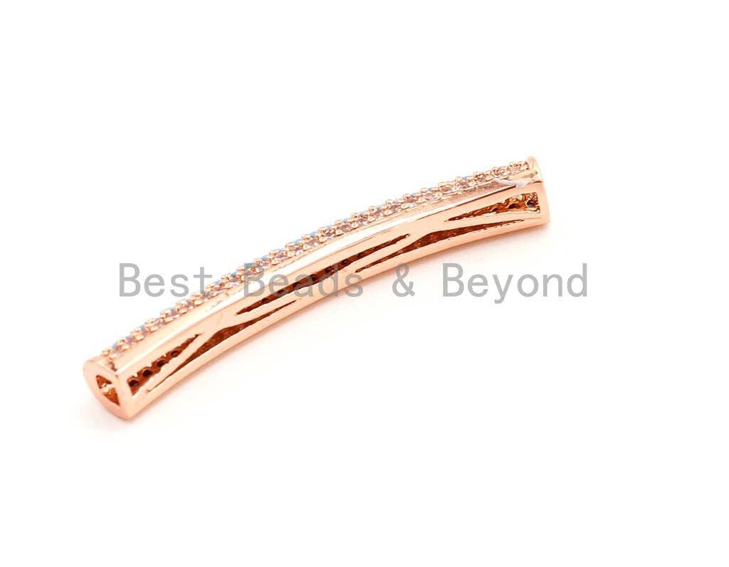 CZ Micro Pave Turquoise Half Full Pave Bar Tube Connector, Spacer Tube for 2mm Leather Cord Findings, 36x5mm, sku#E35C