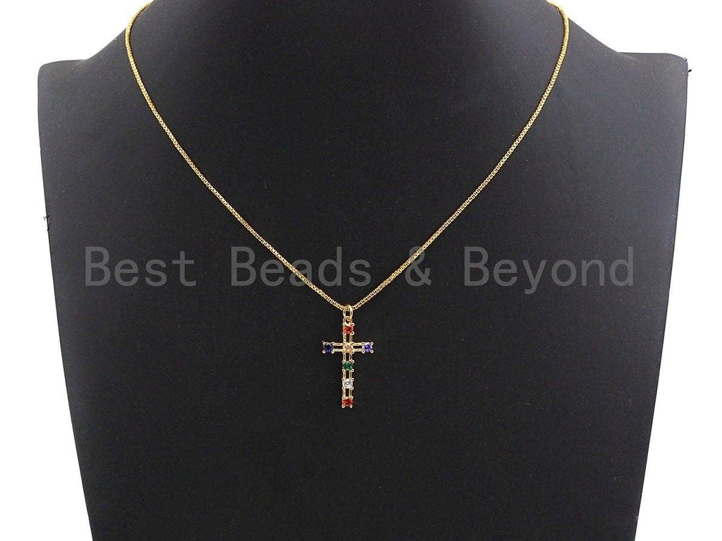 Colorful CZ Micro Pave Cross Pendant, Cz Pave Bracelet Necklace Pendant in Gold Finish,27x15mm, sku#F906