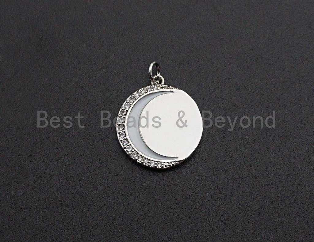 Enamel Crescent Moon Round Coin Pendant,CZ Micro Pave Oil Drop pendant, Enamel pendant,Enamel Jewelry,18x21mm,sku#F1036