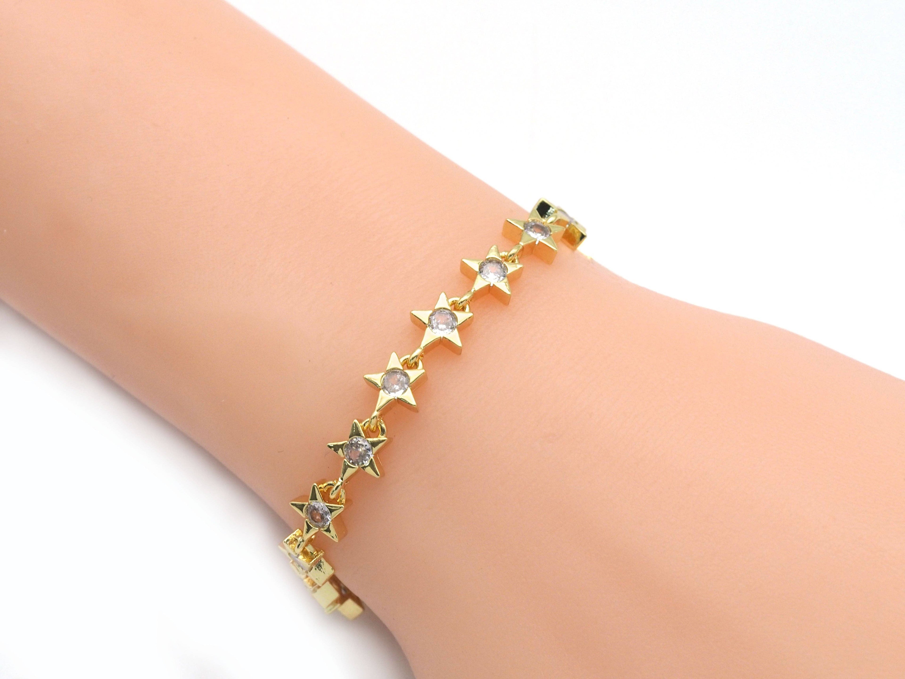 GoldClear CZ Star Adjustable Bracelet, Sku#JL168