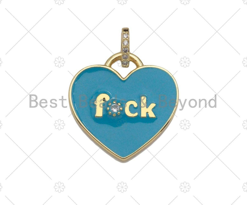 Enamel Colorful F*CK Word On Heart Shape Pendant,CZ Micro Pave Enamel Pendant,Enamel Jewelry,25mm,Sku#L470