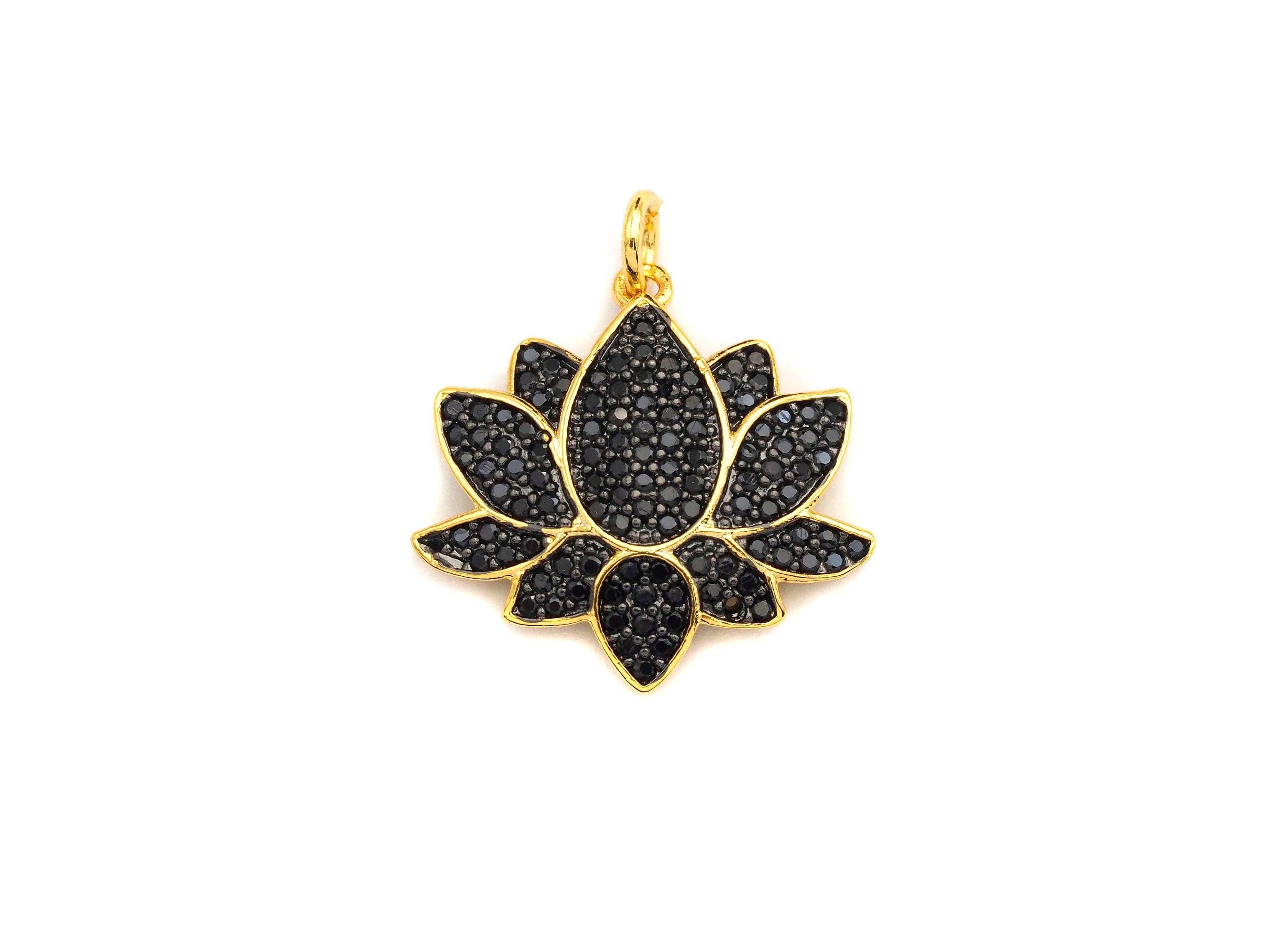 CZ Micro Pave Lotus Flower Shaped Pendant/Charm, Yoga Cubic Zirconia Pendant Charm, 21mm,sku#Z572