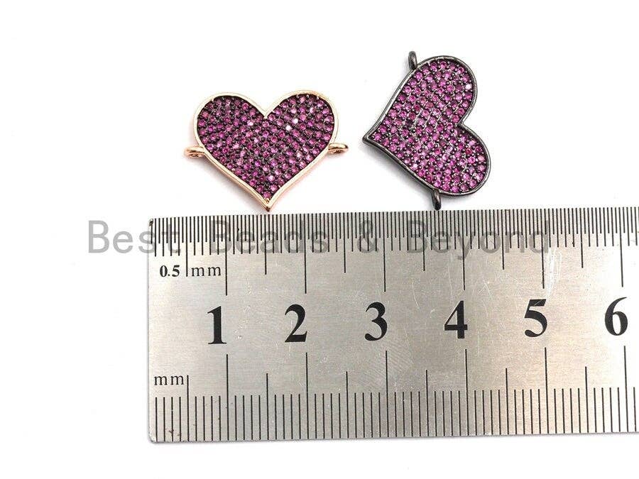 Fuchsia CZ Micro Pave Big Heart Connector for Bracelet/Necklace, Heart Connector, Spacer Connector, 16x21mm,sku#E446