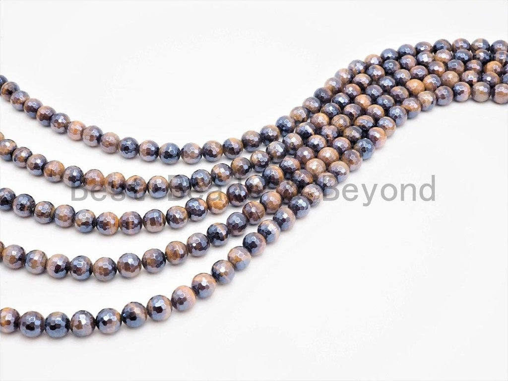 High Quality Mystic Plated Faceted Yellow Tiger Eye Beads, 6mm/8mm/10mm/12mm/14mm Tiger Eye Gemstone Beads, 15inch Full strand, SKU#U411