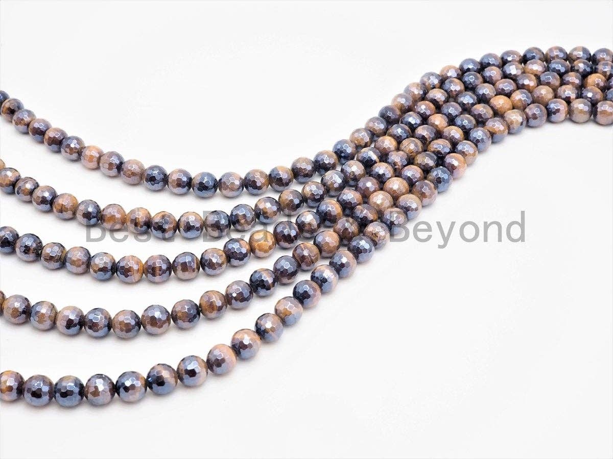 High Quality Mystic Plated Faceted Yellow Tiger Eye Beads, 6mm/8mm/10mm/12mm/14mm Tiger Eye Gemstone Beads, 15inch Full strand, SKU#U411