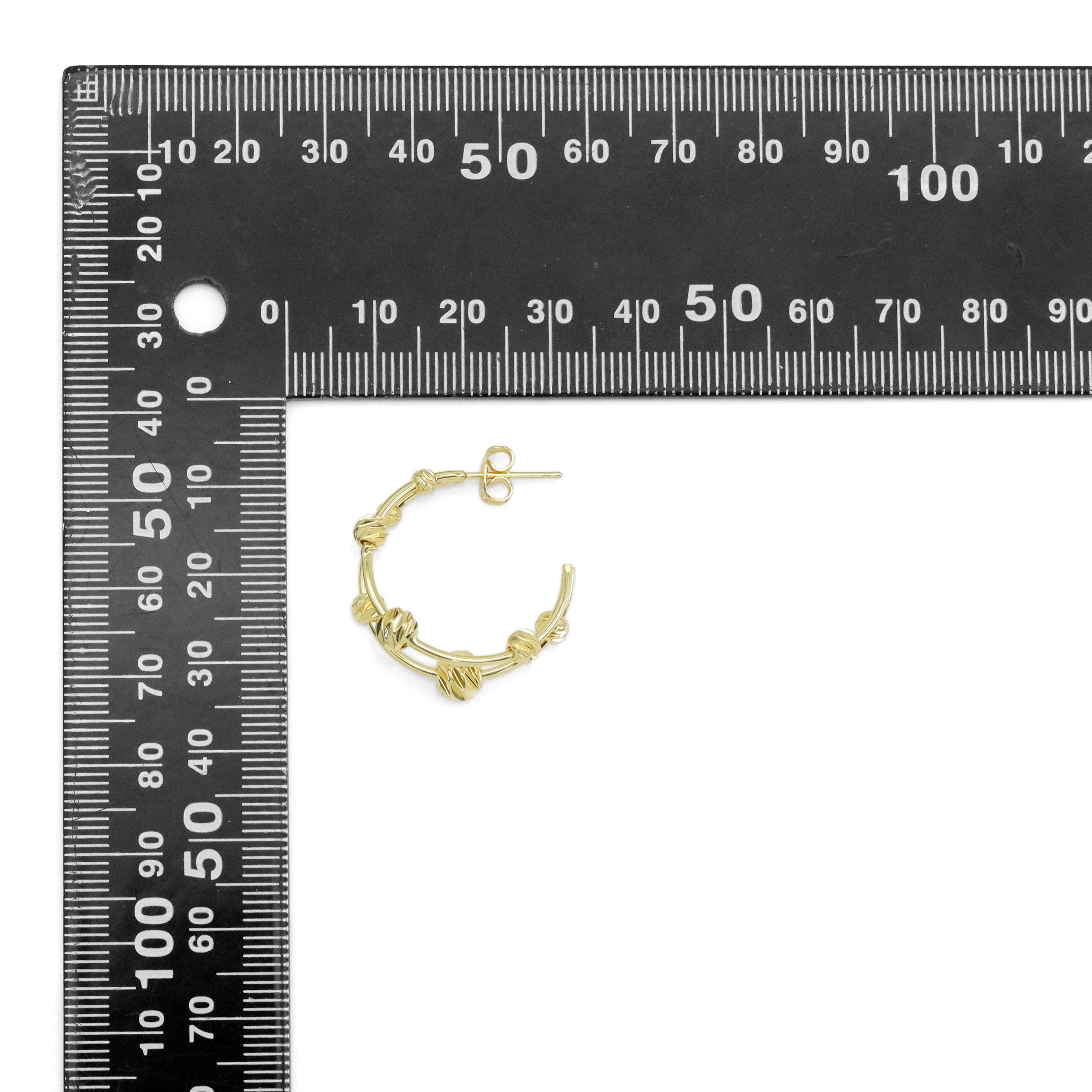 Gold Round Ball Double Lines Huggie Earrings, Sku#LX472