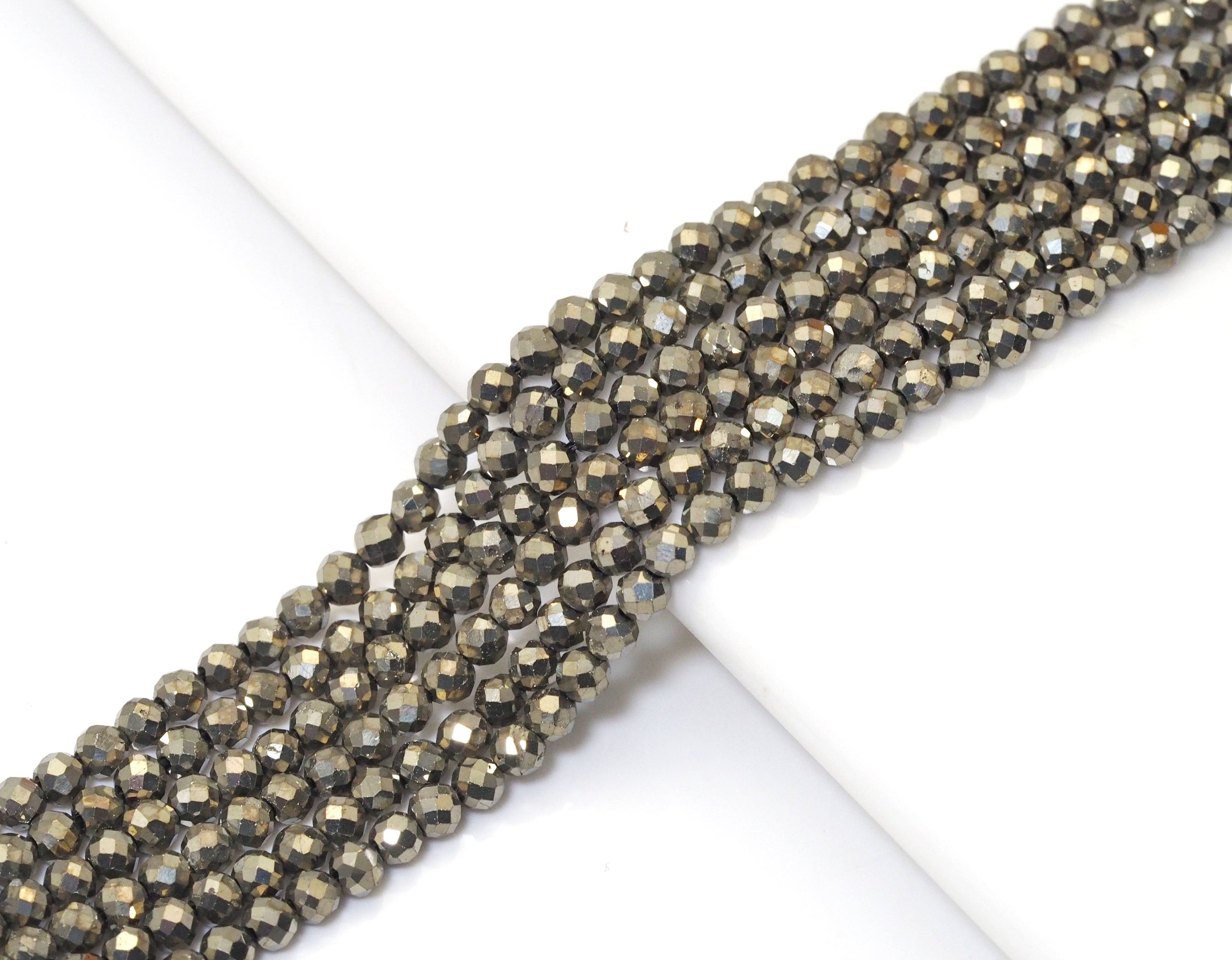 High Quality Genuine Pyrite Faceted Round Beads, 2mm/3mm, Sku#UA298