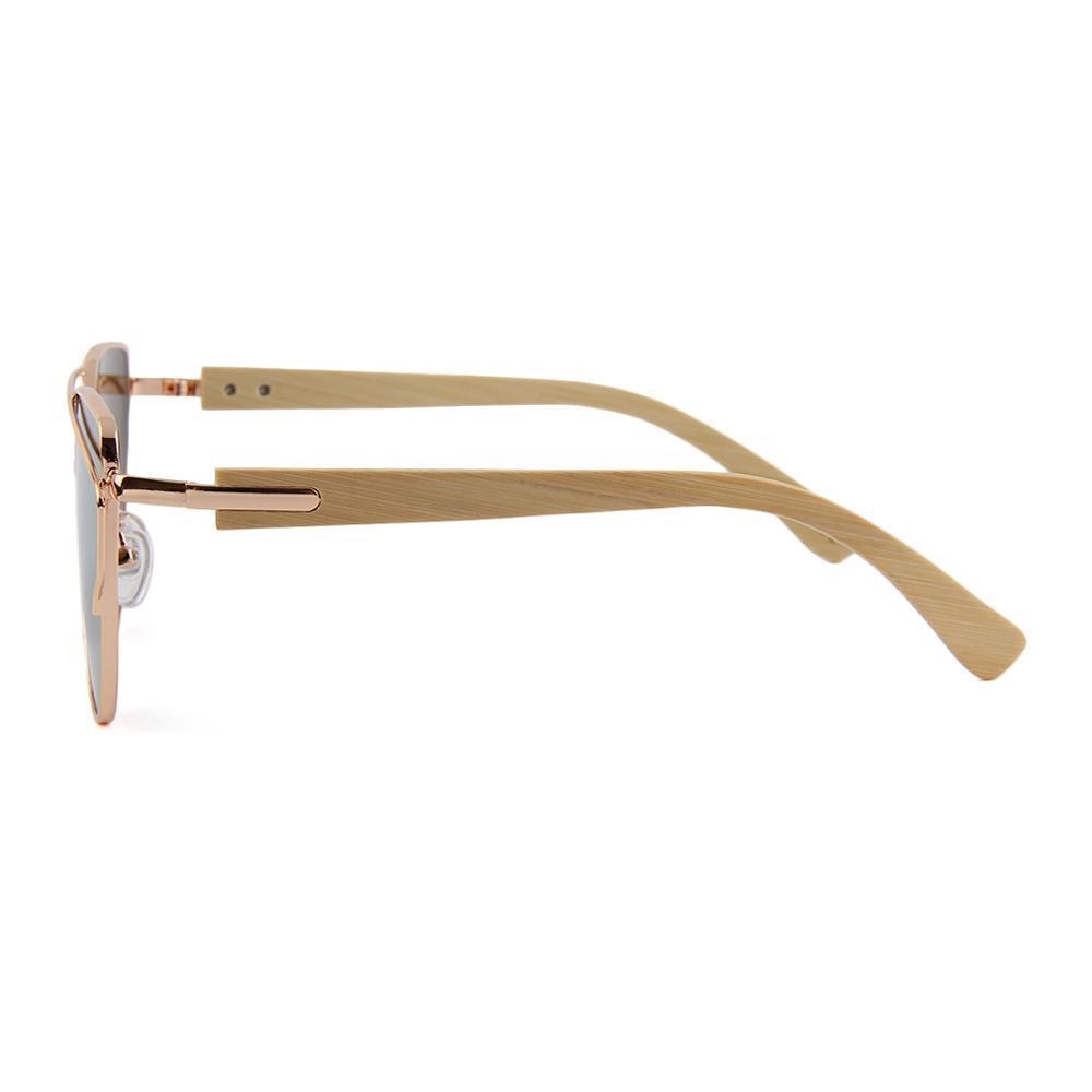 Lunettes de soleil œil de chat modernes pour femmes Lunettes de soleil polarisées avec monture en métal et monture en bois de bambou naturel Style tendance