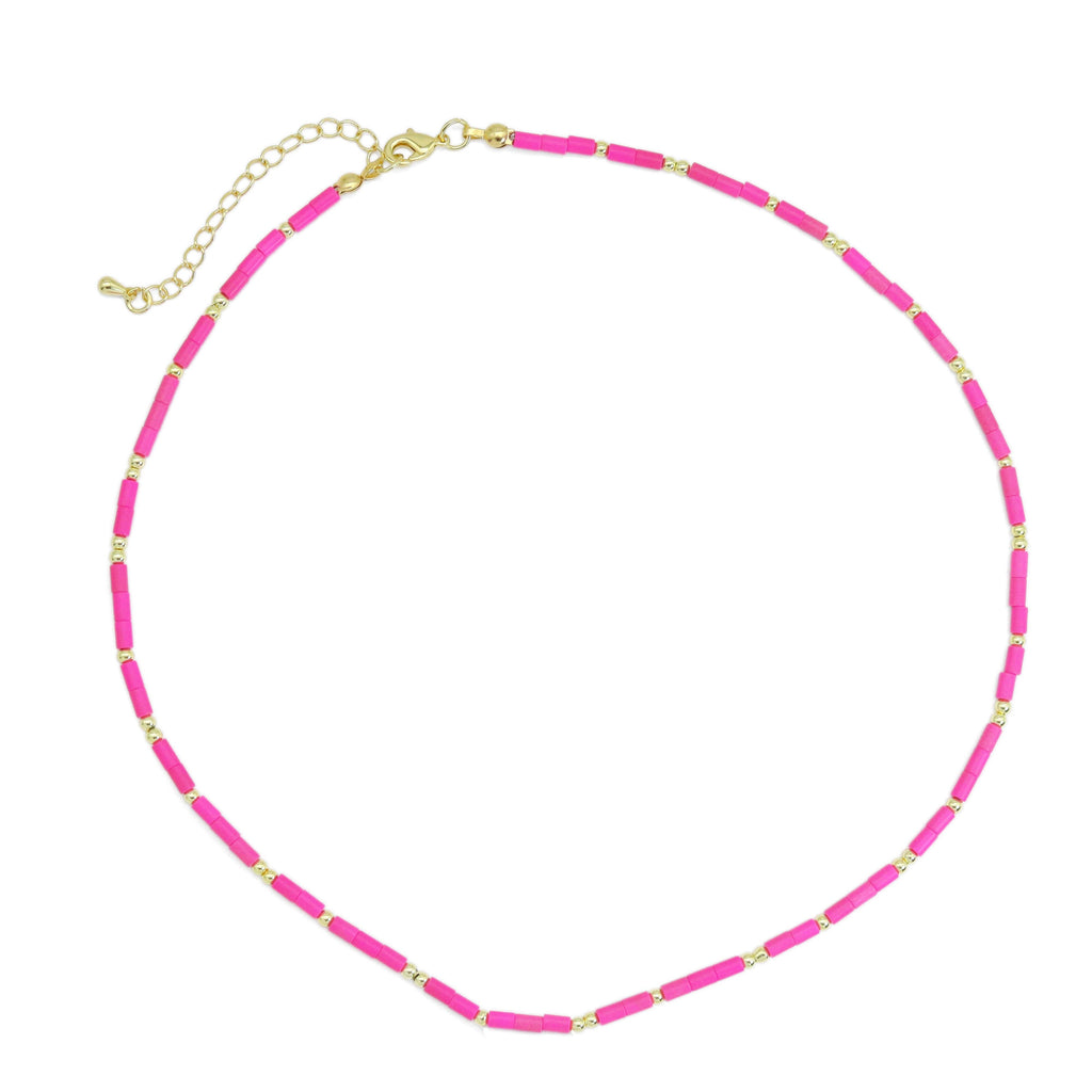 Hot pink Gemstone Tube necklace, sku#EF567