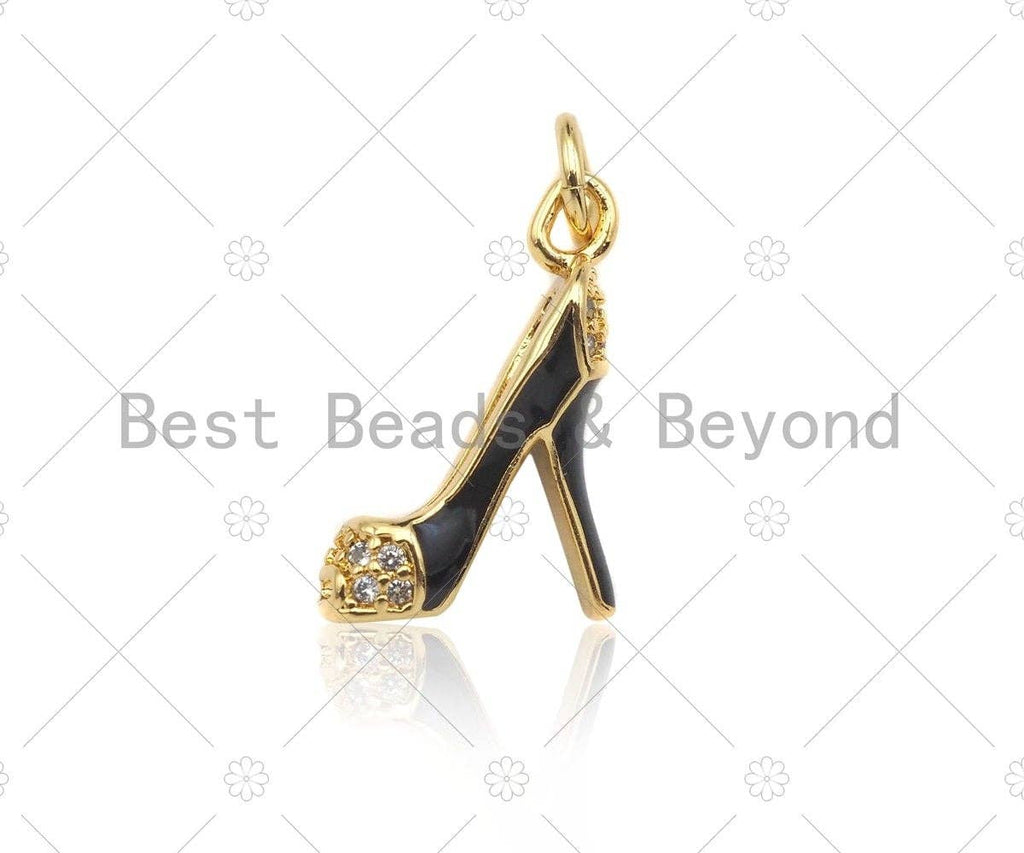 Enamel Colorful High Heel Shoes Shape Pendant,CZ Micro Pave Enamel Charm,Enamel Jewelry,15x18mm,Sku#LK274