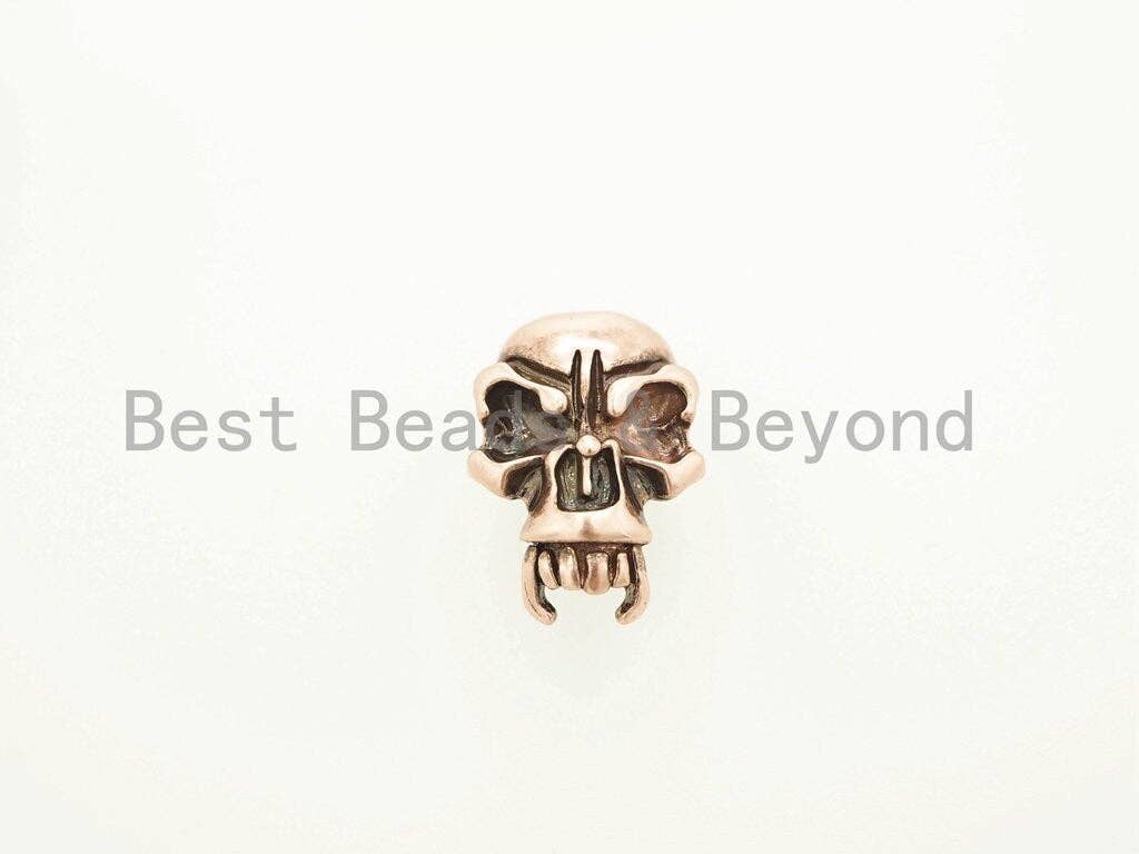 Antique Skull Bead Charm, Paracord Survival Bracelet Beads, Keychain Lanyard Making Beads, Men's Jewelry Findings, 15x20mm, sku#Y94