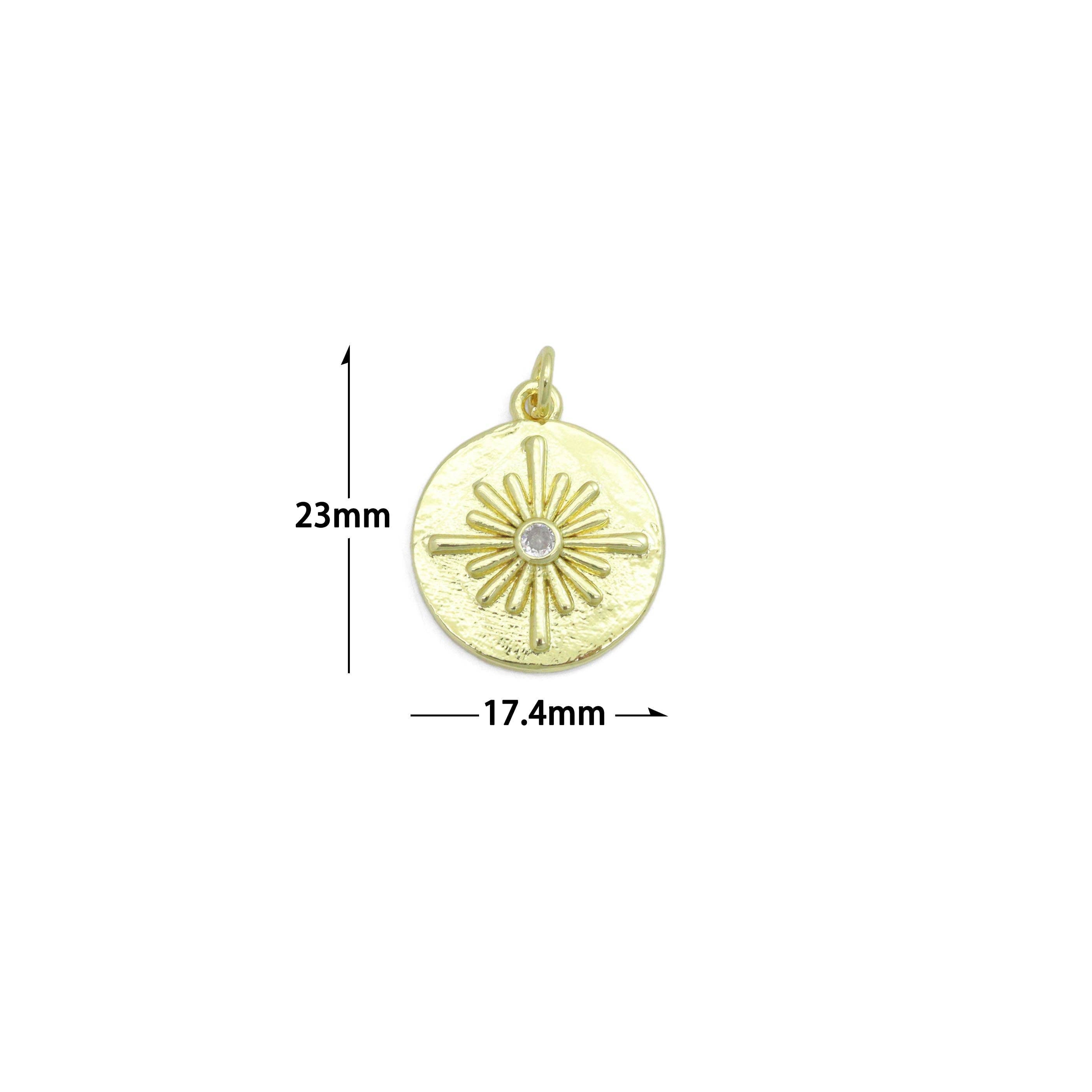 Gold Flower On Round Coin Charm Pendant,Sku#LX864