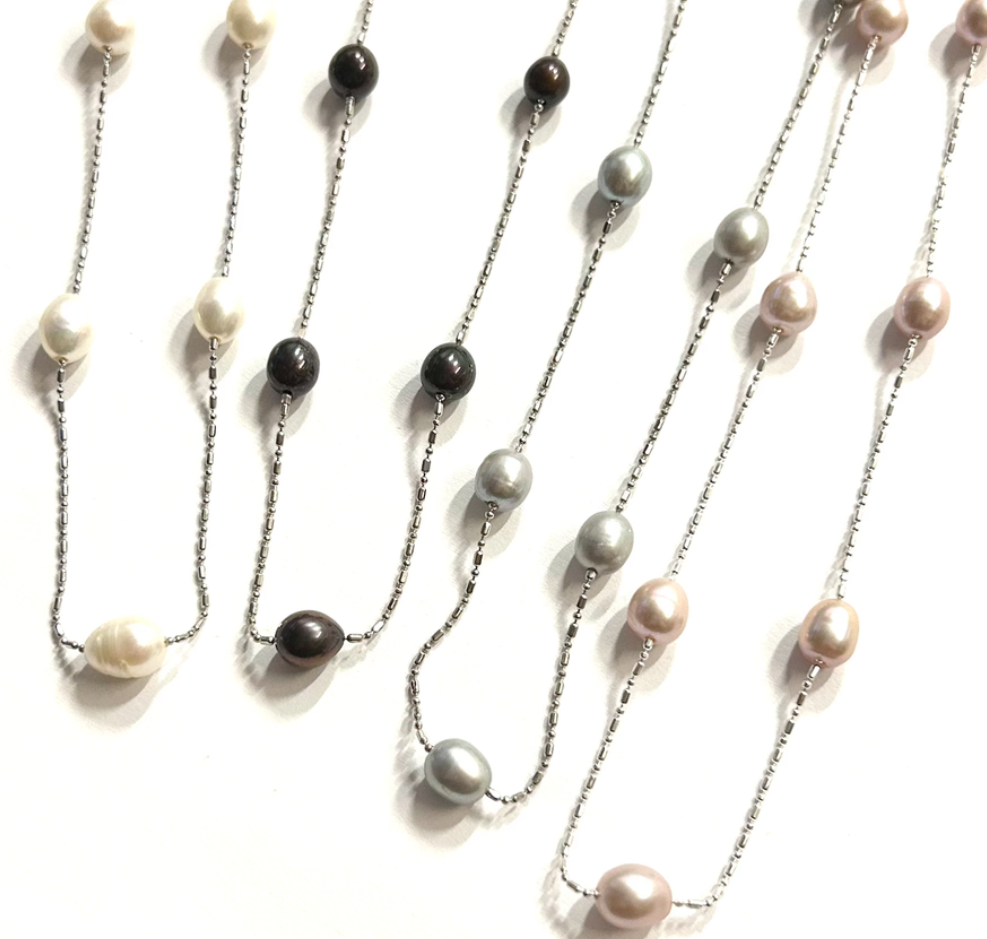 Freshwater Pearl Dainty Silver Chain Necklace, sku#PBW1