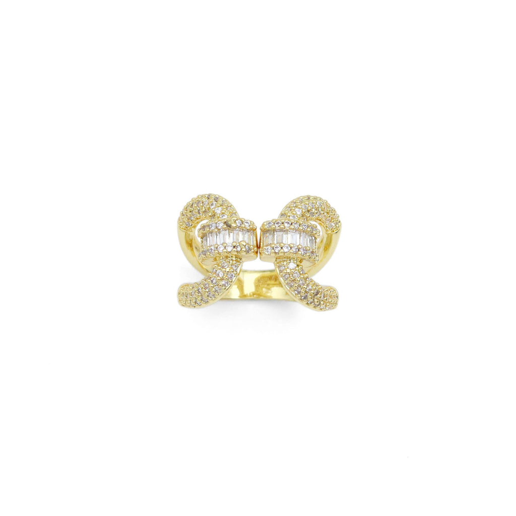 Baguette CZ Double Loop Statement Adjustable Ring, Sku#LX592