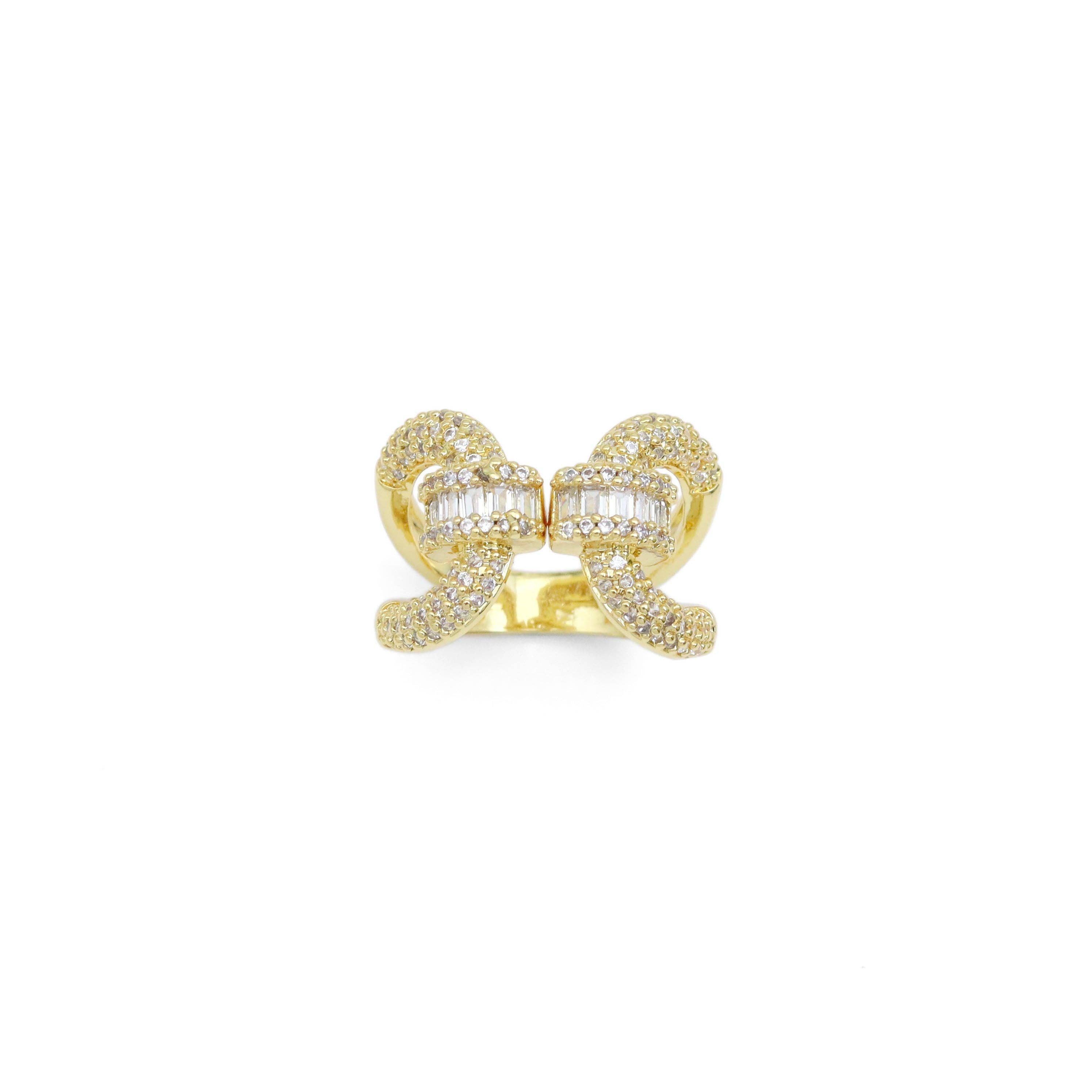 Baguette CZ Double Loop Statement Adjustable Ring, Sku#LX592
