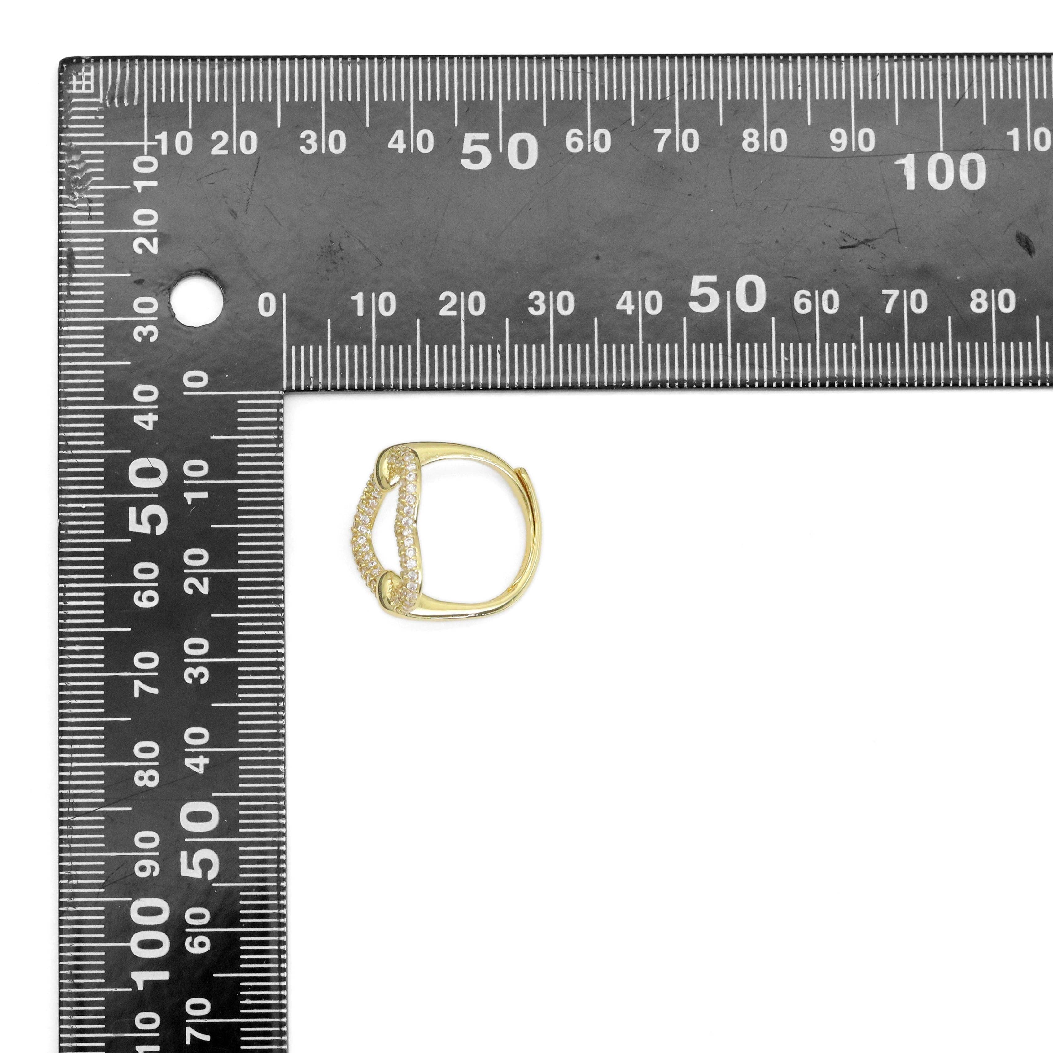Clear CZ Open Heart Gold Silver Adjustable Ring, Sku#A172