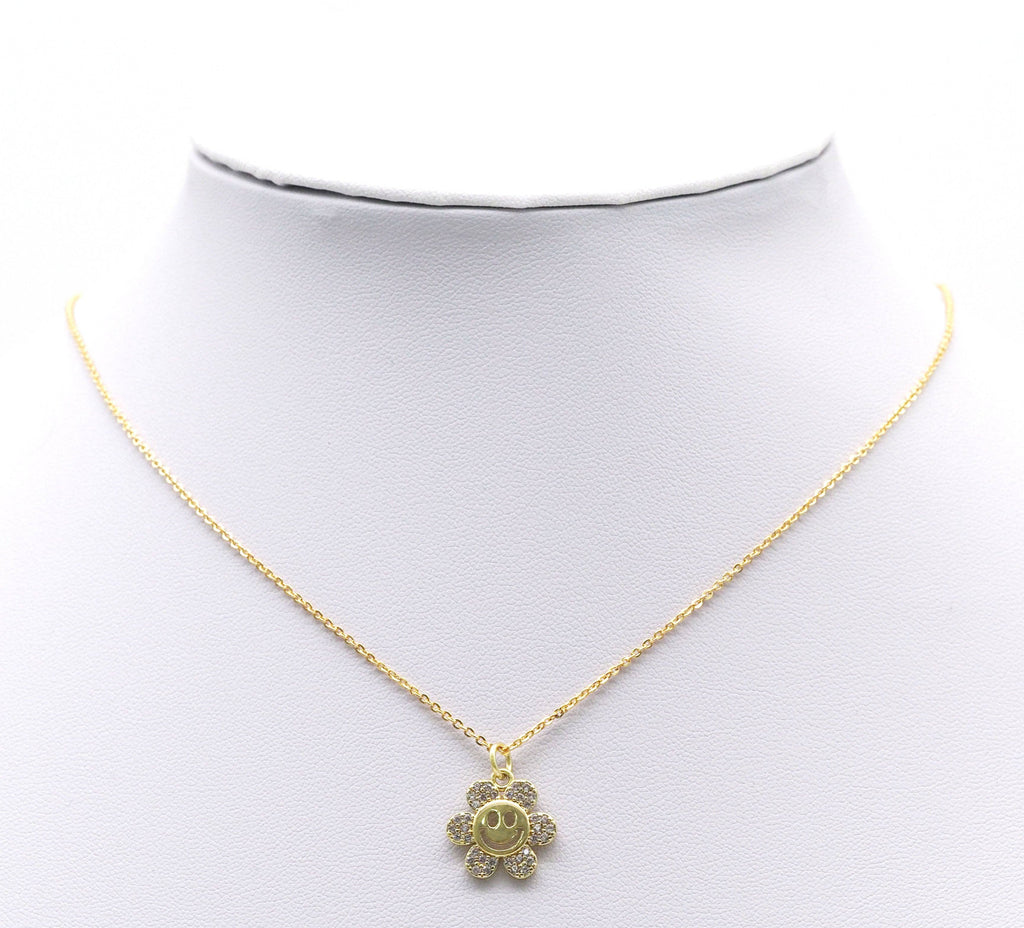 Gold CZ Smiley Face Flower Charm, Sku#L711