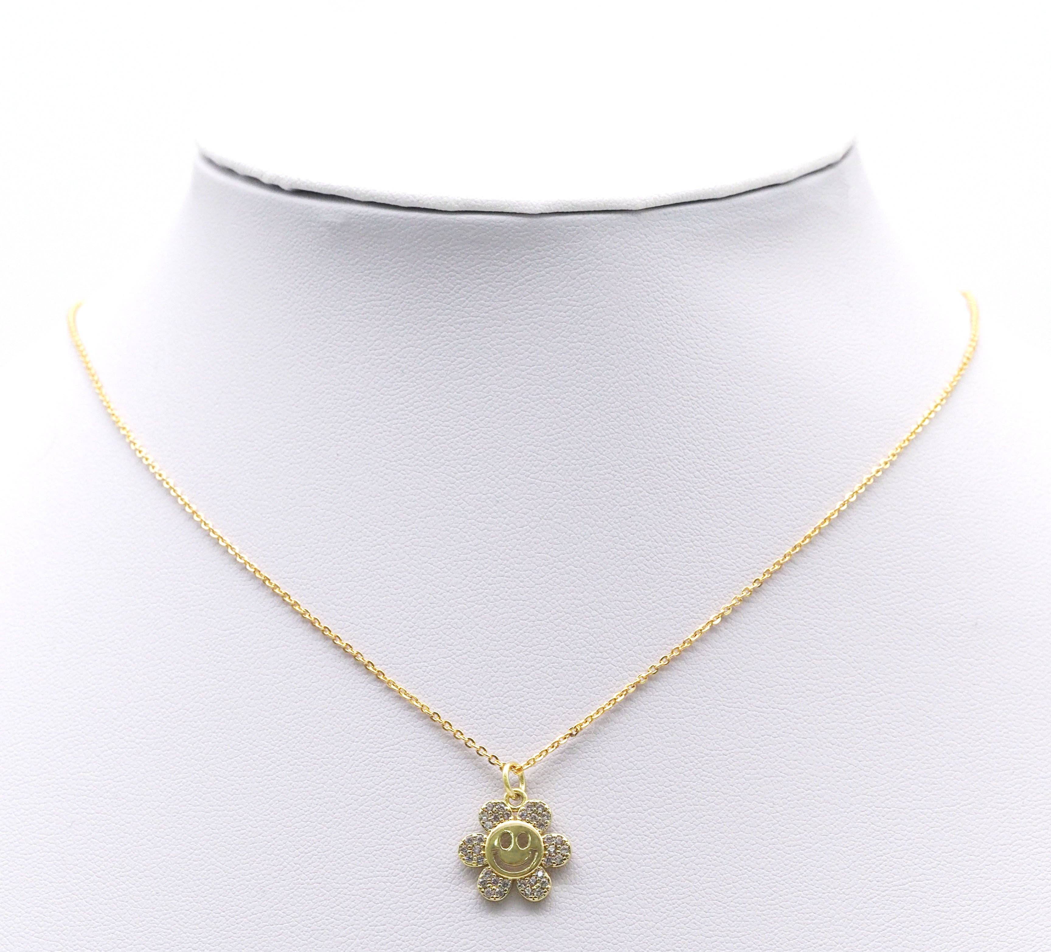 Gold CZ Smiley Face Flower Charm, Sku#L711