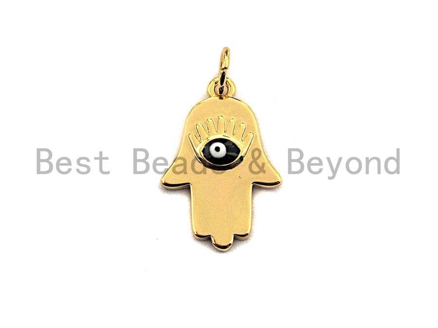 CZ Micro Pave Evil Eye on Hamsa Hand Pendant/Charm, Lucky eye Cubic Zirconia Pendant, Gold Tone,13x19mm,Sku#Y232