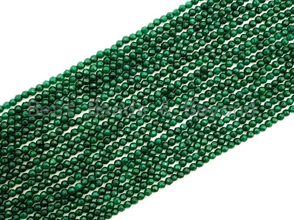 Emerald Jade beads,3mm/4mm Faceted Round Green Jade beads, Green Gemstone Beads, 15.5inch strand, SKU#U128