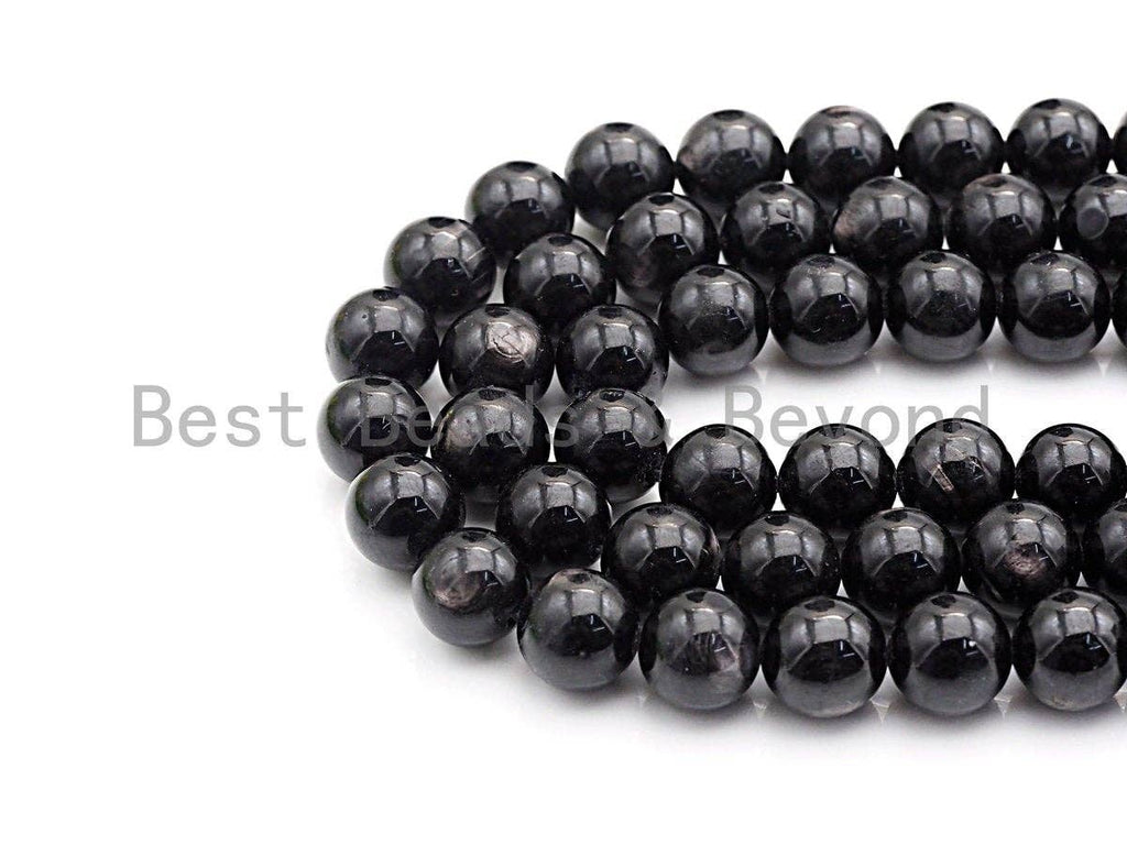 Quality Natural Black Phlogopite Beads, 6mm/8mm/10mm Round Smooth, Natural Black Gemstone, 15.5" Full Strand, sku#U625