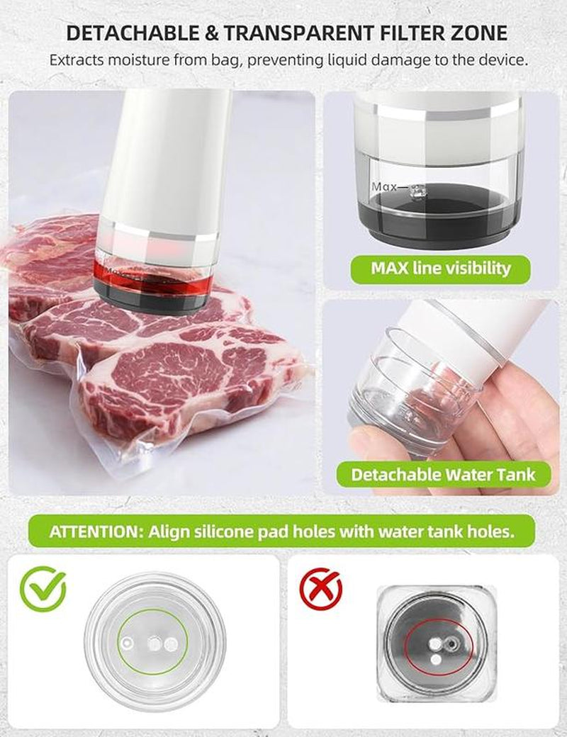 Chef Preserve Compact Vacuum Sealer for Food (Vacuum Sealer Machine + 30 Reusable Vacuum Bags) Powerful Handheld Vacuum Sealer Machine, Seal Meal Saver, Portable Food Sealer