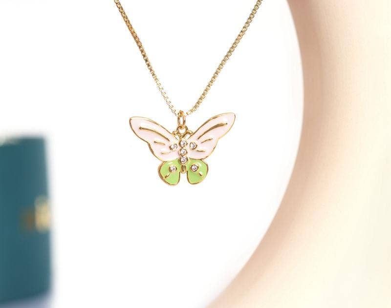 CZ Enamel Butterfly Charm, Sku#Y656