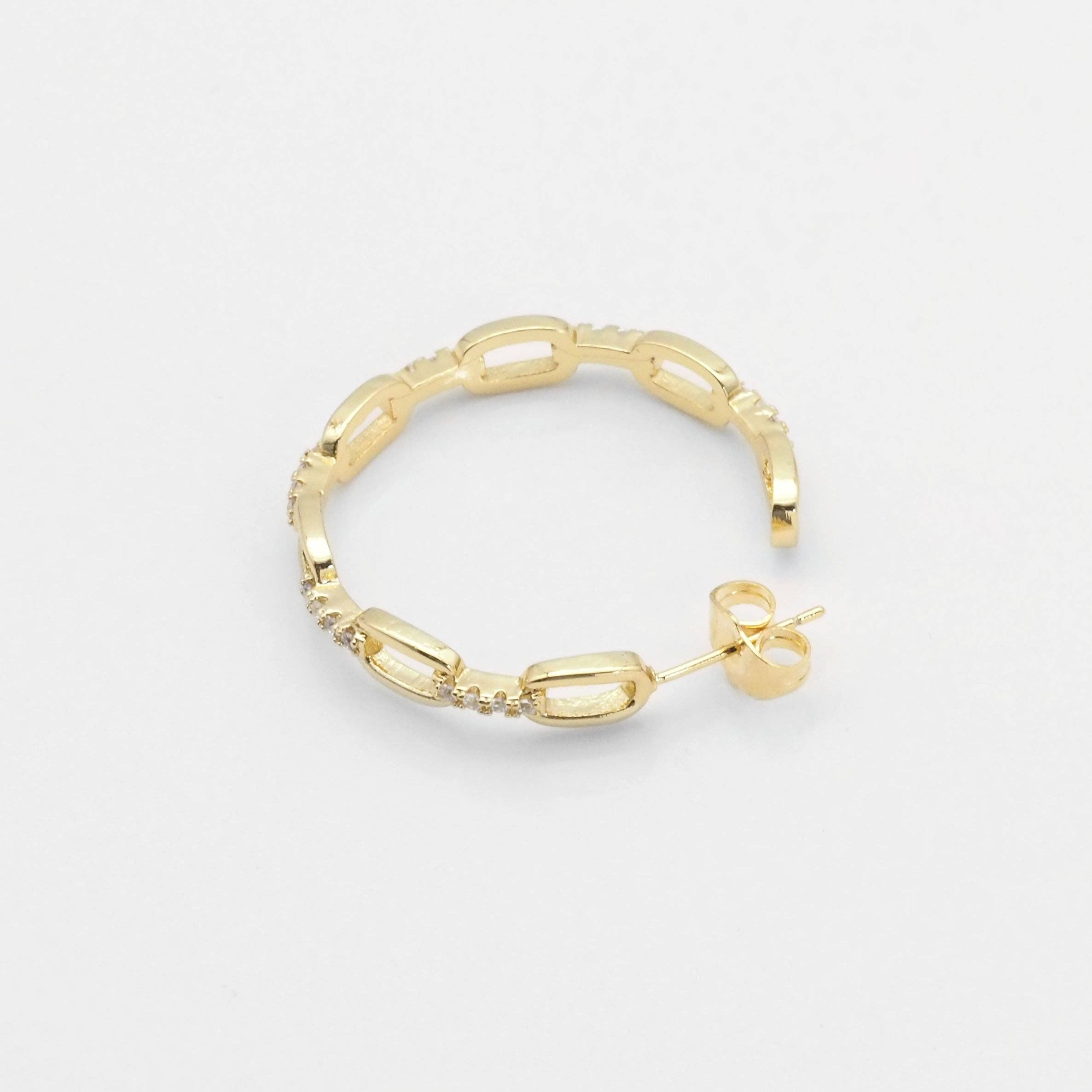 CZ Gold Silver Oval Link Hoop Earrings, Sku#LX217