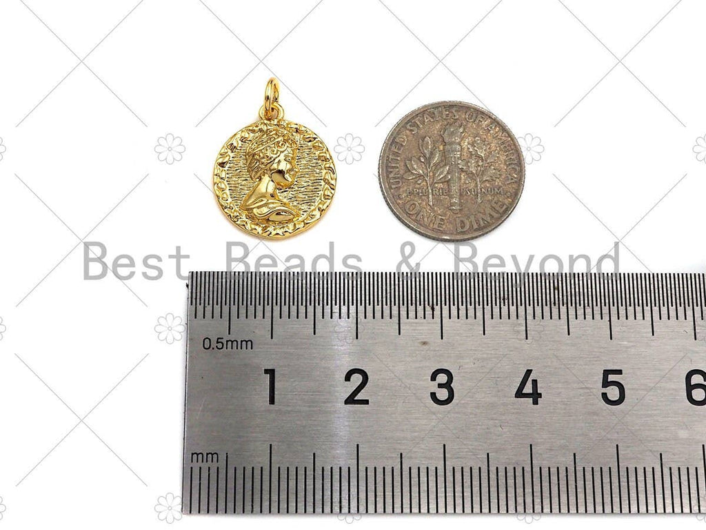 18k Dainty Gold Embossed Queen Elizabeth Coin Charms,SKU#Y37