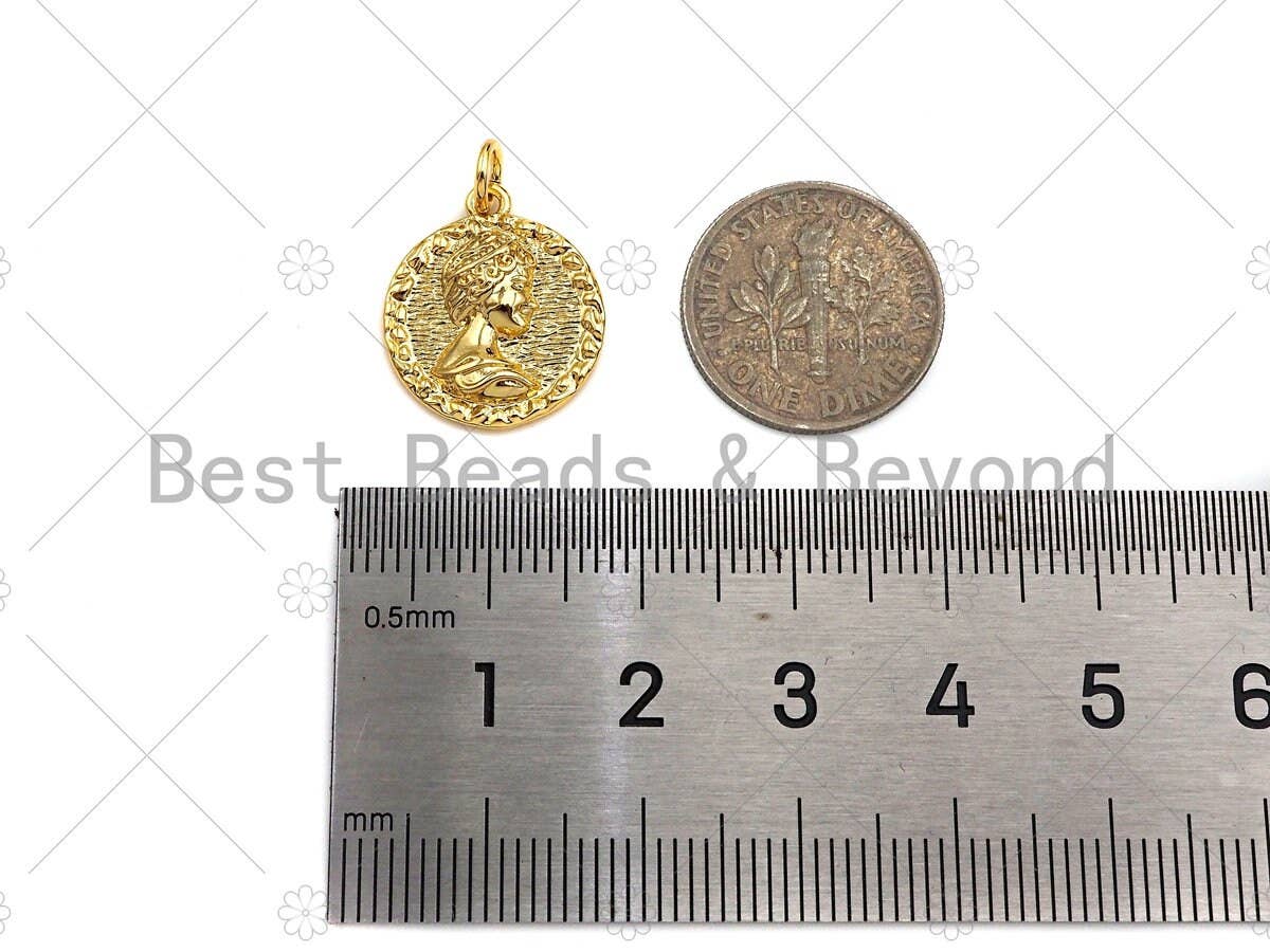 18k Dainty Gold Embossed Queen Elizabeth Coin Charms,SKU#Y37