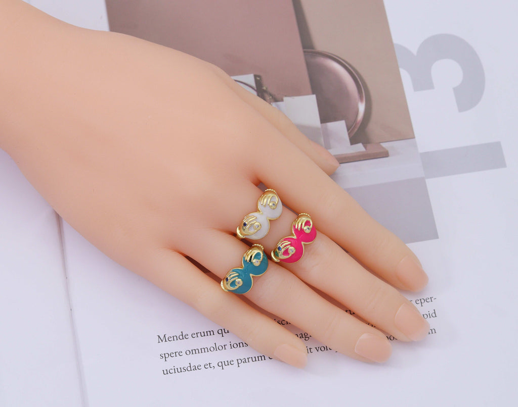 CZ Enamel Glasses with Hands Adjustable Ring, Sku#JD30