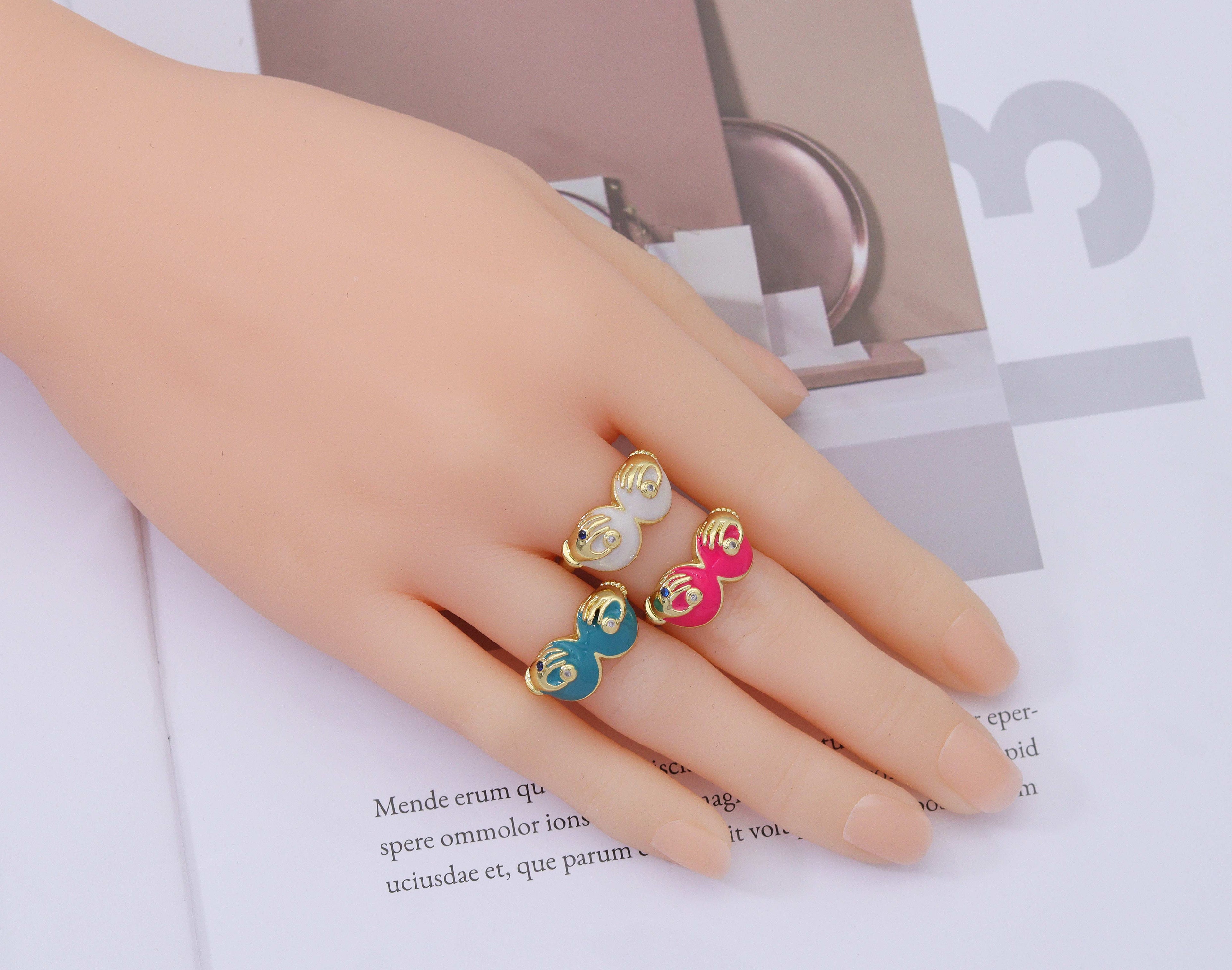 CZ Enamel Glasses with Hands Adjustable Ring, Sku#JD30