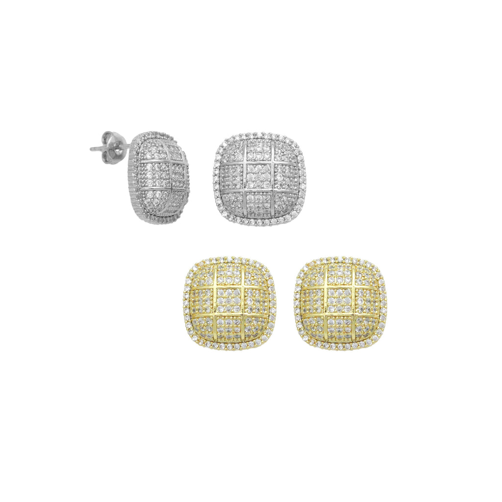 Gold Silver CZ Square Shape Stud Earrings, Sku#L730