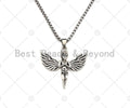 Protecion Angel Pendant Stainless Steel Necklace-Men's Necklace - Symbolic Jewelry - Silver Chain Pendant Necklace, sku#L345