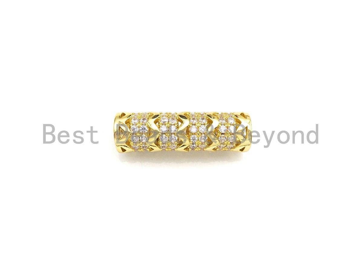 Clear CZ Micro Pave Fancy Wavy Line Big Hole Curved Tube, Cubic Zirconia Spacer Tube for Bracelet, 8x25mm, sku#Z1077
