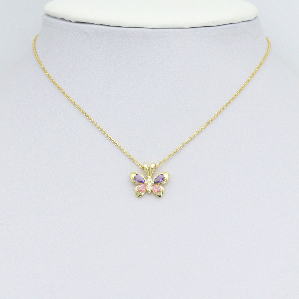 Pink Purple Crystal Gold Butterfly Charm Pendant,Sku#LK1210