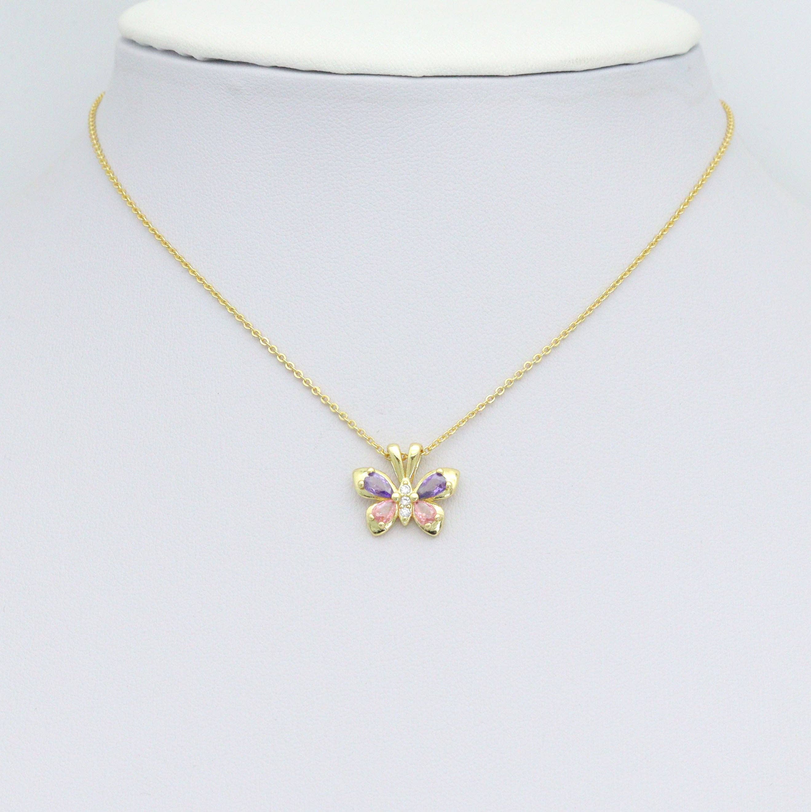 Pink Purple Crystal Gold Butterfly Charm Pendant,Sku#LK1210