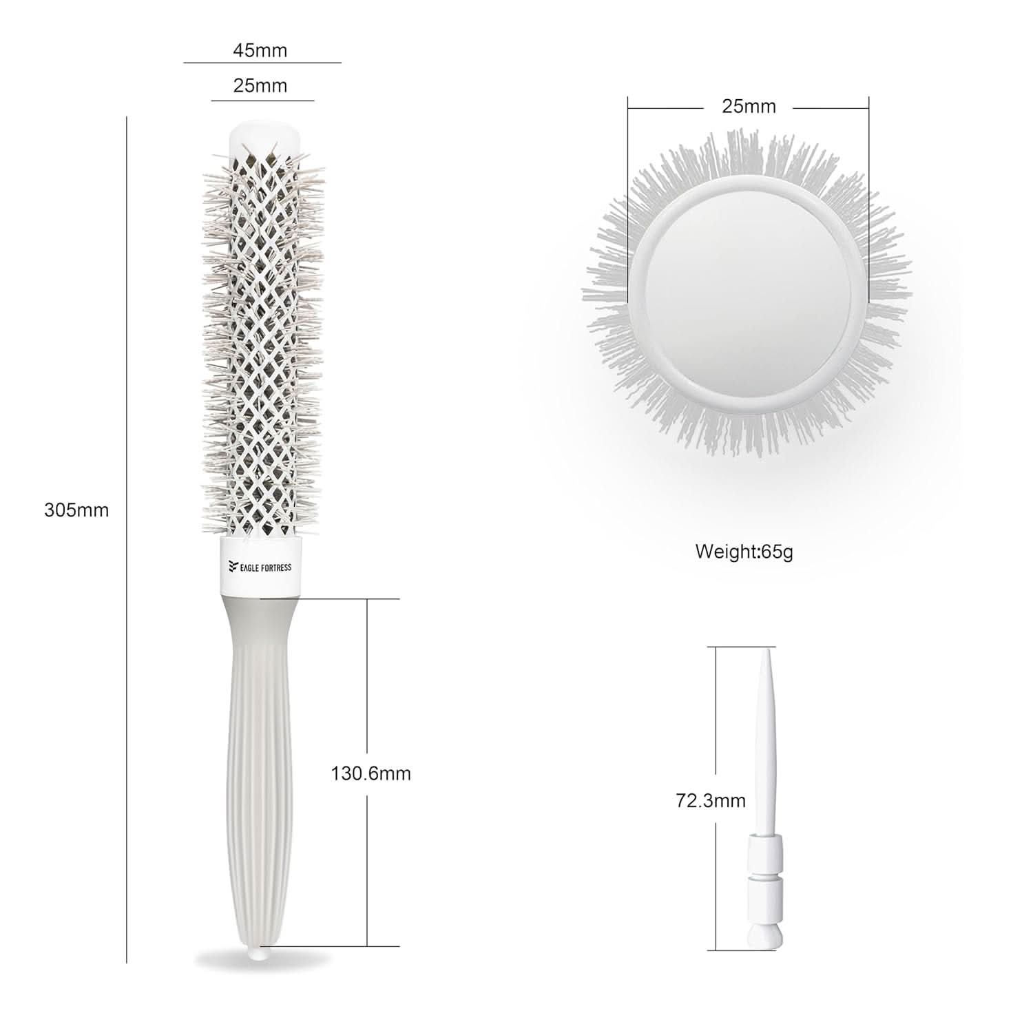 Eagle Fortress Professional Extended Barrel Round Hair Brush for Blow Drying with Ceramic + Ionic, Grey 1.26in