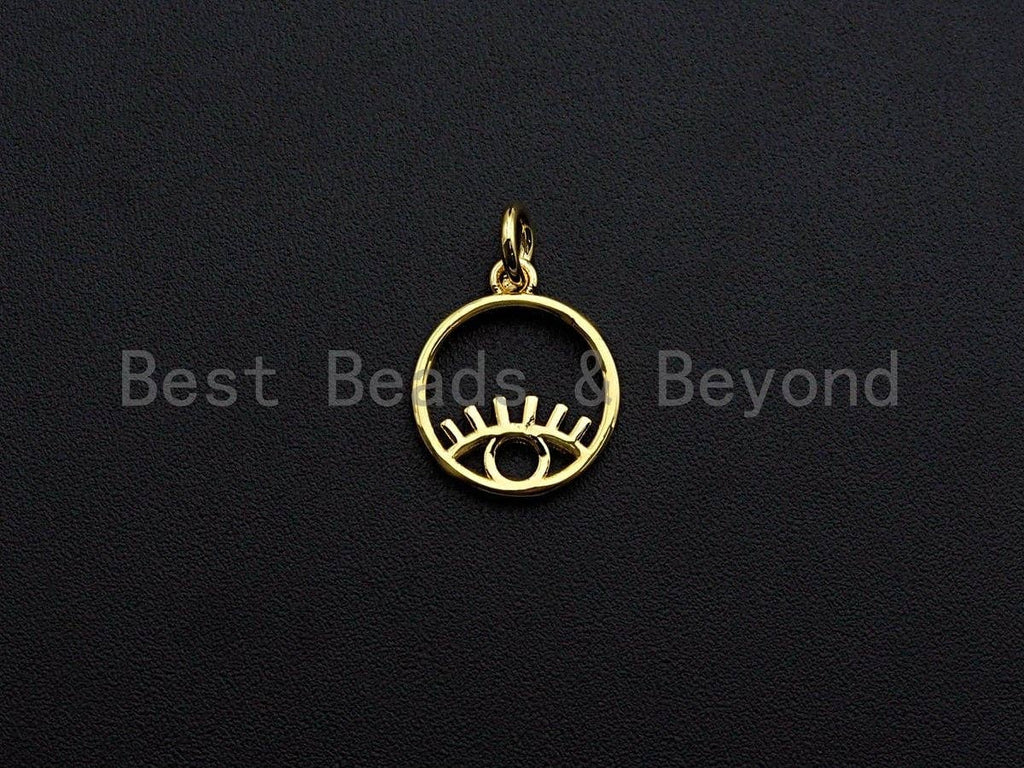 Evil Eye On Round Ring Pendant, Frame Ring Evil Eye Pendant, 24K Gold Tone, 12x15mm, Sku#Z762