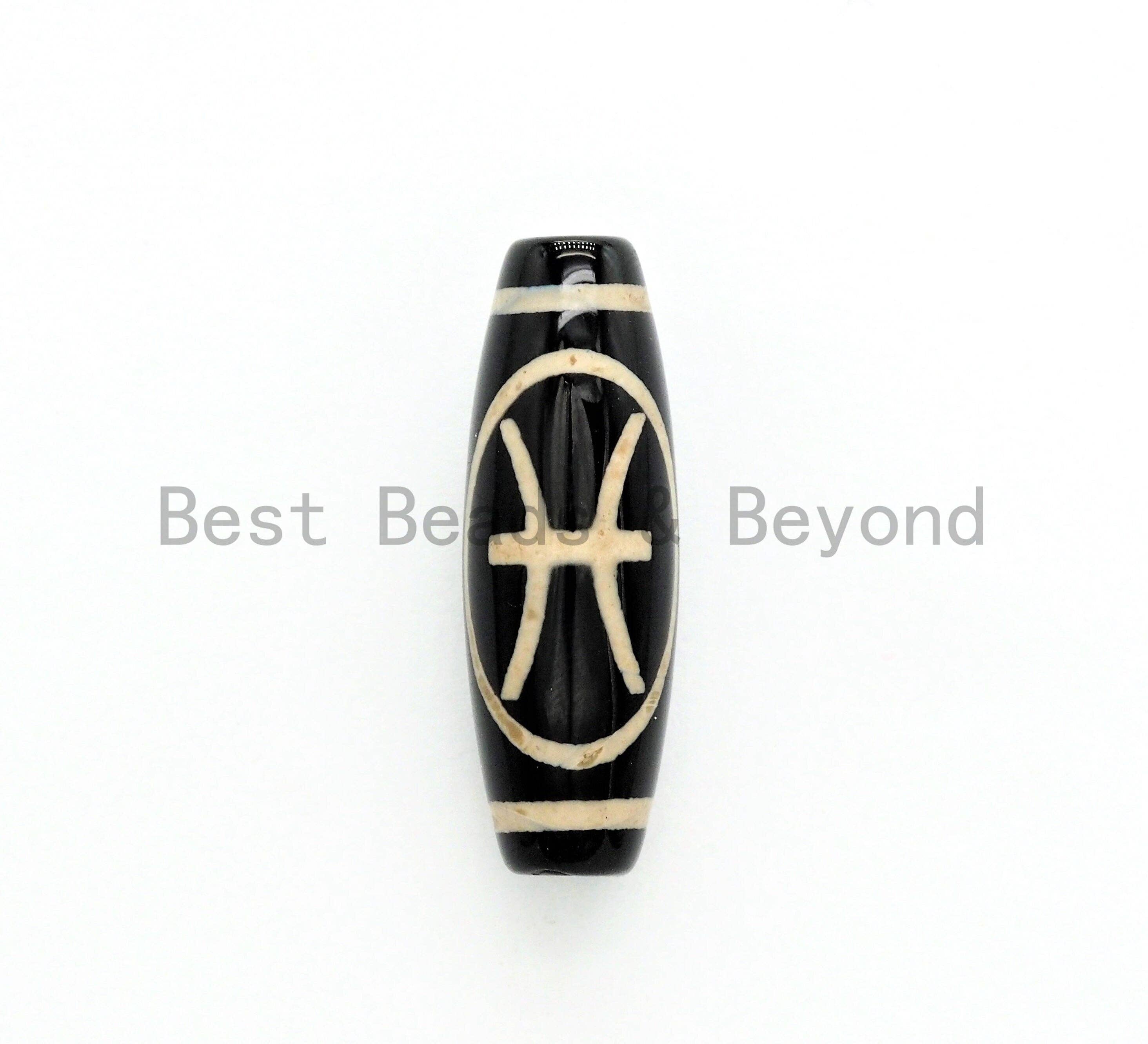 Zodiac Barrel Agate Beads, Zodiac Jewelry,  Astrology Jewelry, Zodiac Sign Black Onyx Beads, Birthday gift,10x30mm,sku#U381