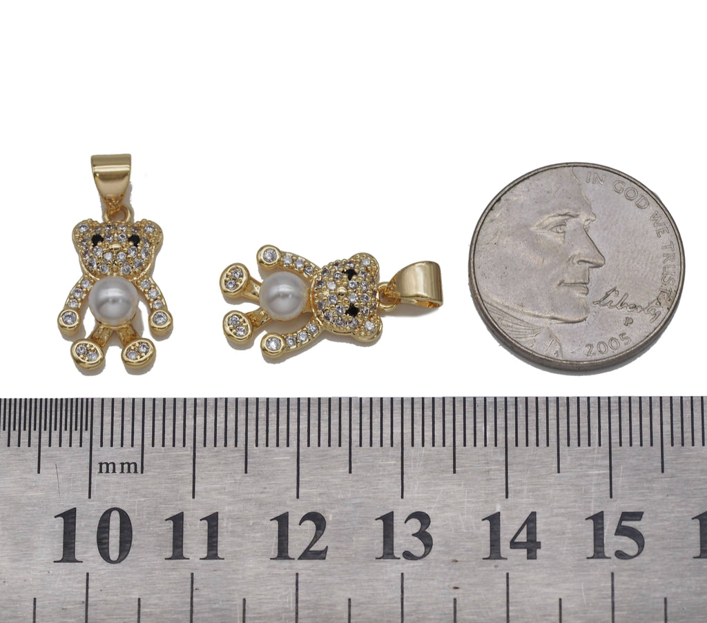 CZ Pearl Teddy Bear Charm, Sku#ZX67