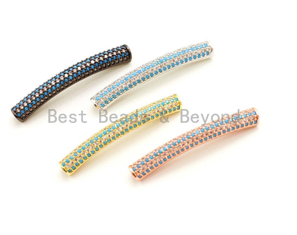 CZ Micro Pave Turquoise Half Full Pave Bar Tube Connector, Spacer Tube for 2mm Leather Cord Findings, 36x5mm, sku#E35C