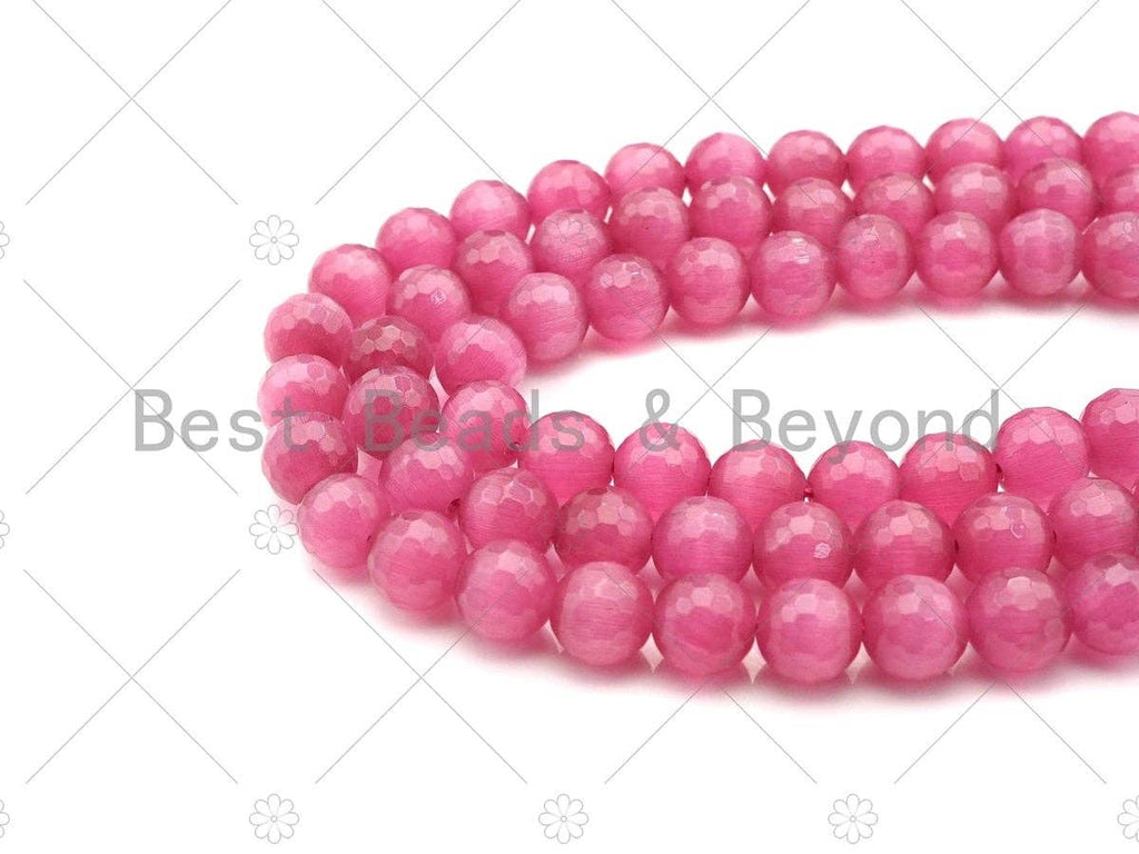 Special Cut Hot Pink Cat's Eye Round Faceted Beads, UA202C