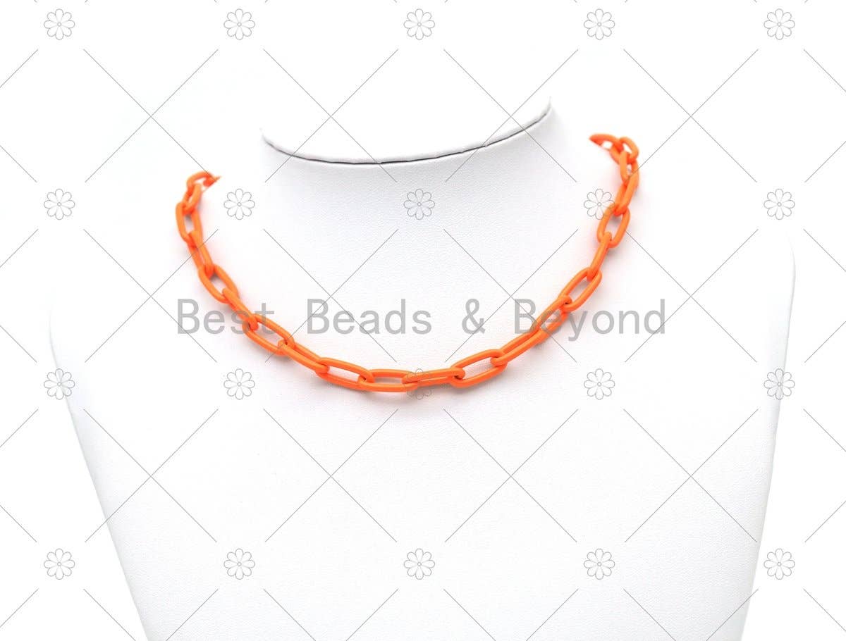 Enamel Thick Oval Link Necklace, 16", Sku#EF89